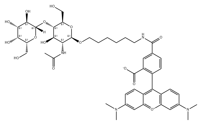 Xanthylium, 9-4-6-2-(acetylamino)-2-deoxy-4-O-.beta.-D-galactopyranosyl-.beta.-D-glucopyranosyloxyhexylaminocarbonyl-2-carboxyphenyl-3,6-bis(dimethylamino)-, inner salt Struktur