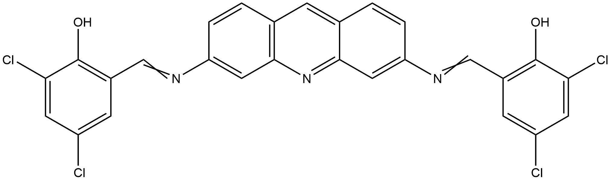 2,2'-[3,6-acridinediylbis(nitrilomethylylidene)]bis(4,6-dichlorophenol) Struktur