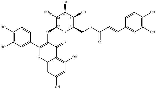 2-(3,4-Dihydroxyphenyl)-3-[[6-O-[(2E)-3-(3,4-dihydroxyphenyl)-1-oxo-2-propen-1-yl]-β-D-galactopyranosyl]oxy]-5,7-dihydroxy-4H-1-benzopyran-4-one Struktur