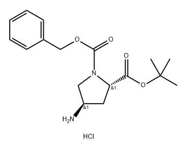 1,2-Pyrrolidinedicarboxylic acid, 4-amino-, 2-(1,1-dimethylethyl) 1-(phenylmethyl) ester, hydrochloride (1:1), (2S,4R)- Struktur