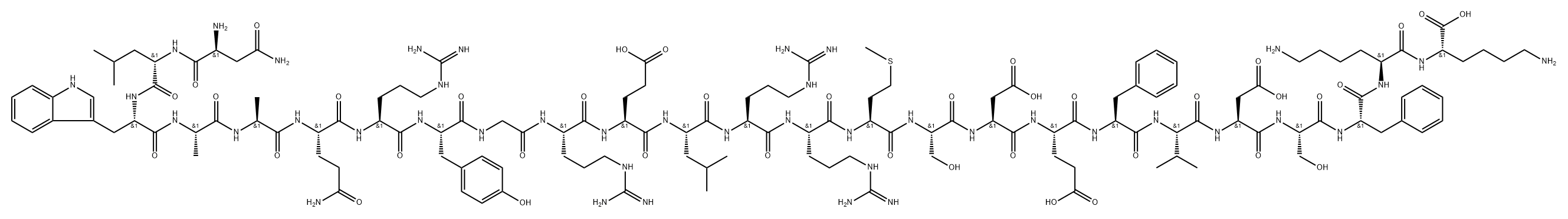 L-Lysine, L-asparaginyl-L-leucyl-L-tryptophyl-L-alanyl-L-alanyl-L-glutaminyl-L-arginyl-L-tyrosylglycyl-L-arginyl-L-α-glutamyl-L-leucyl-L-arginyl-L-arginyl-L-methionyl-L-seryl-L-α-aspartyl-L-α-glutamyl-L-phenylalanyl-L-valyl-L-α-aspartyl-L-seryl-L-phenylalanyl-L-lysyl- Struktur