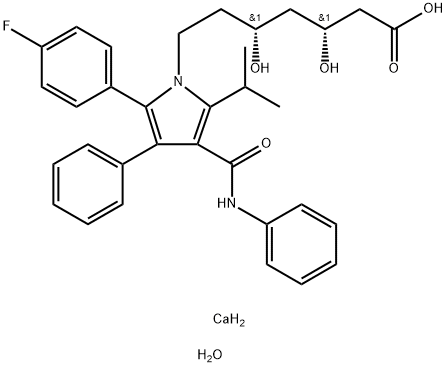 1H-Pyrrole-1-heptanoic acid, 2-(4-fluorophenyl)-β,δ-dihydroxy-5-(1-methylethyl)-3-phenyl-4-[(phenylamino)carbonyl]-, calcium salt, hydrate (2:1:6), (βR,δR)- Struktur