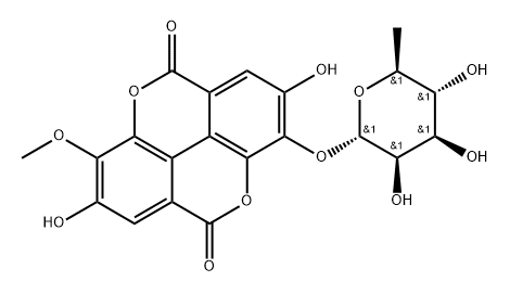 [1]Benzopyrano[5,4,3-cde][1]benzopyran-5,10-dione, 3-[(6-deoxy-α-L-mannopyranosyl)oxy]-2,7-dihydroxy-8-methoxy- Struktur