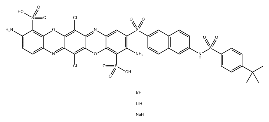 3,10-diamino-6,13-dichloro-2-((6-(((4-(1,1-dimethylethyl)phenyl)sulfonyl)amino)-2-naphthalenyl)sulfonyl)-4,11-triphenodioxazinedisulfonic acid, lithium potassium sodium salt Struktur