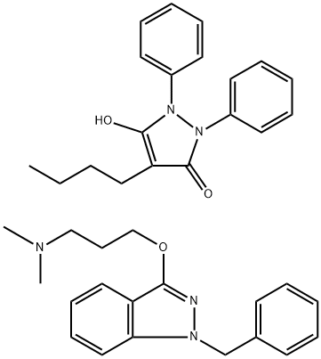 3h-pyrazol-3-one, 4-butyl-1,2-dihydro-5-hydroxy-1,2-diphenyl-, compd. with 3-(3-(dimethylamino)propoxy)-1-(phenylmethyl)-1h-indazole(1:1) Struktur