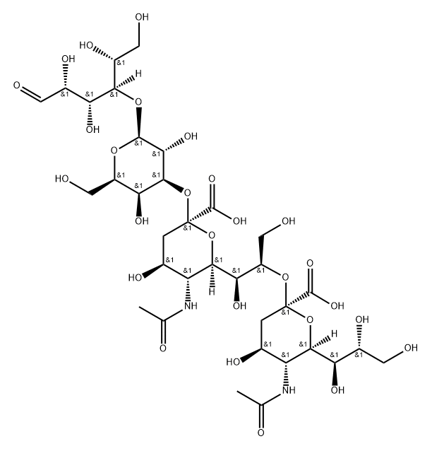 D-Glucose, O-(N-acetyl-α-neuraminosyl-(2→8))-O-(N-acetyl-α-neuraminosyl-(2→3))-O-β-D-galactopyranosyl-(1→4)- Struktur