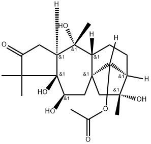 (14R)-14-Acetoxy-5,6β,10,16-tetrahydroxygrayanotoxan-3-one Struktur