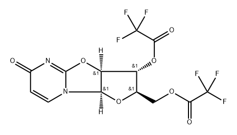 (2R)-2α-[[(Trifluoroacetyl)oxy]methyl]-2,3,3aβ,9aβ-tetrahydro-6-oxo-6H-furo[2',3':4,5]oxazolo[3,2-a]pyrimidine-3β-yl=trifluoroacetate Struktur