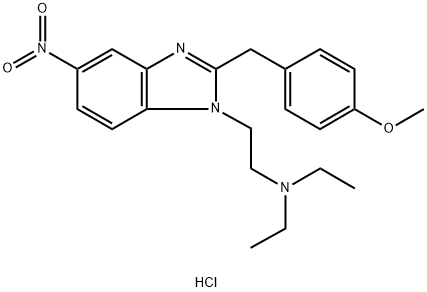 1H-Benzimidazole-1-ethanamine, N,N-diethyl-2-[(4-methoxyphenyl)methyl]-5-nitro-, hydrochloride (1:1) Struktur