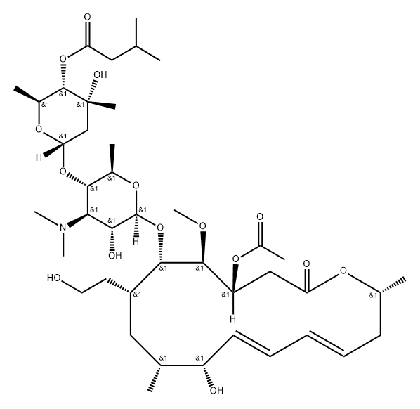 Leucomycin V, 18-deoxo-18-hydroxy-, 3-acetate 4B-(3-methylbutanoate) Struktur