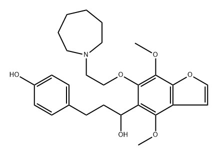 4,7-Dimethoxy-6-[2-(hexahydro-1H-azepin-1-yl)ethoxy]-α-[2-(4-hydroxyphenyl)ethyl]-5-benzofuranmethanol Struktur