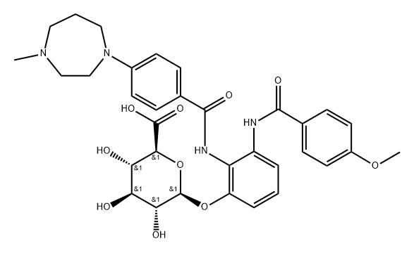 β-D-Glucopyranosiduronic acid, 2-[[4-(hexahydro-4-methyl-1H-1,4-diazepin-1-yl)benzoyl]amino]-3-[(4-methoxybenzoyl)amino]phenyl Struktur