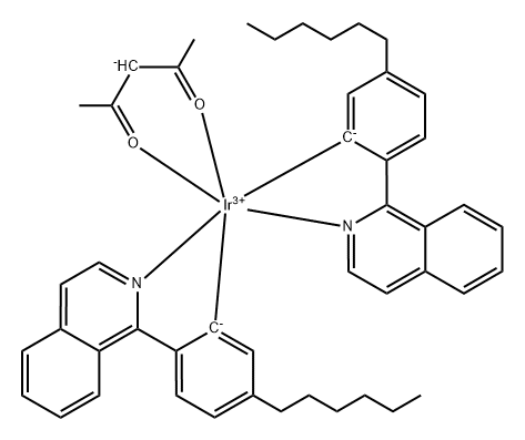 Bis[(4-n-hexylphenyl)isoquinoline](acetylacetonate)iridium (III) Struktur