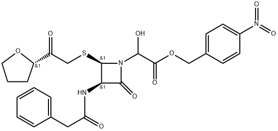 1-Azetidineacetic acid, α-hydroxy-2-oxo-4-[[2-oxo-2-[(2S)-tetrahydro-2-furanyl]ethyl]thio]-3-[(2-phenylacetyl)amino]-, (4-nitrophenyl)methyl ester, (3R,4R)- Struktur