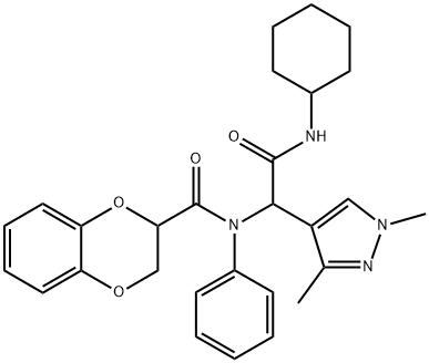 1H-Pyrazole-4-acetamide,N-cyclohexyl-alpha-[[(2,3-dihydro-1,4-benzodioxin-2-yl)carbonyl]phenylamino]-1,3-dimethyl-(9CI) Struktur