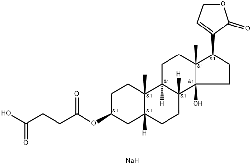 24-Norchol-20(22)-en-21-oic acid, 3-(3-carboxy-1-oxopropoxy)-14,23-dihydroxy-, γ-lactone, monosodium salt, (3β,5β,14β)- (9CI) Struktur