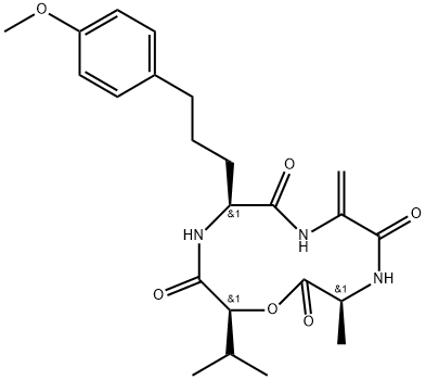 Cyclo[Dha-L-Ala-3,3-dimethyl-L-Lac-5-(4-methoxyphenyl)-L-Nva-] Struktur