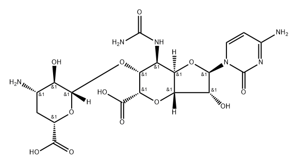 5-Carbamoylamino-6-O-(3-amino-3,4-dideoxy-β-D-xylo-hexopyranuronosyl)-1-(4-amino-1,2-dihydro-2-oxopyrimidin-1-yl)-3,7-anhydro-1,5-dideoxy-β-D-threo-D-allo-octofuranuronic acid Struktur