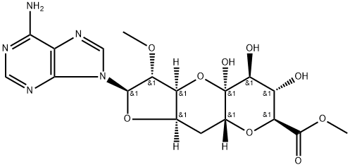 (11R)-11-C-(6-Amino-9H-purin-9-yl)-2,6:8,11-dianhydro-10-O-methyl-7-deoxy-α-L-ido-D-lyxo-5-undecoulo-5,9-pyranosonic acid methyl ester Struktur