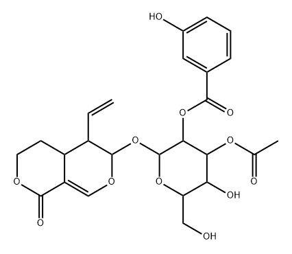 [(4aS)-4,4aα,5,6-Tetrahydro-5β-ethenyl-1-oxo-1H,3H-pyrano[3,4-c]pyran-6α-yl]3-O-acetyl-2-O-(3-hydroxybenzoyl)-β-D-glucopyranoside Struktur