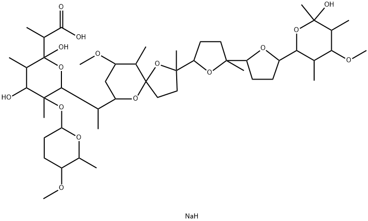 (2S,3R,4R,5R,6S,7R,8S,27S)-5,15-Didemethoxy-14-demethyl-5-hydroxy-27-methoxy-8,20-dimethylseptamycin sodium salt Struktur