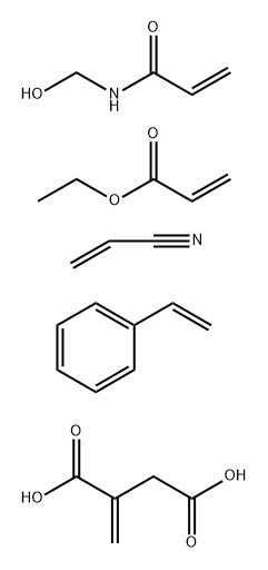 Butanedioic acid, methylene-, polymer with ethenylbenzene, ethyl 2-propenoate, N-(hydroxymethyl)-2-propenamide and 2-propenenitrile Struktur