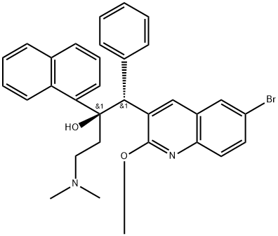 3-Quinolineethanol, 6-bromo-α-[2-(dimethylamino)ethyl]-2-methoxy-α-1-naphthalenyl-β-phenyl-, (αR,βR)-rel- Struktur