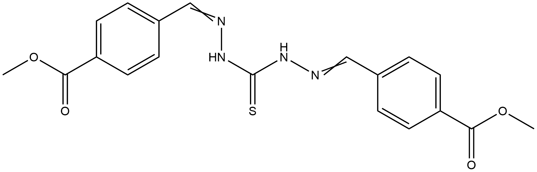 dimethyl 4,4'-((1E,1'E)-(2,2'-thiocarbonylbis(hydrazin-2-yl-1-ylidene))bis(methanylylidene))dibenzoate Struktur