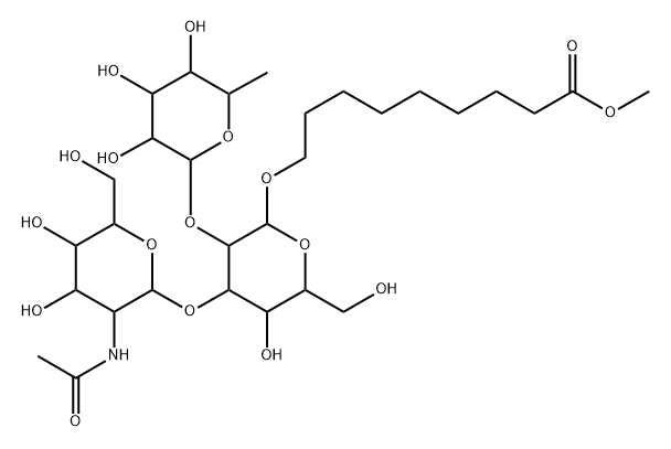 9-[[O-2-(Acetylamino)-2-deoxy-alpha-D-galactopyranosyl-(1-3)-O-[6-deoxy-alpha-L-galactopyranosyl-(1-2)]-beta-D-galactopyranosyl]oxy]nonanoic acid methyl ester Struktur