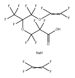 Propanoic acid,3-[1-[difluoro [(trifluoroethenyl)oxy]methyl]-1,2,2,2-tetrafluoroethoxy]-2,2,3,3-tetrafluoro-,sodium salt,polymer with tetrafluoroethene Struktur