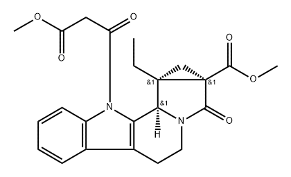 Cycloprop[1,2]indolizino[8,7-b]indole-10(1H)-propanoic acid, 10c-ethyl -1a,2,4,5,10b,10c-hexahydro-1a-(methoxycarbonyl)-beta,2-dioxo-, methyl  ester, (1aalpha,10bbeta,10calpha)-(.+/-.)- Struktur