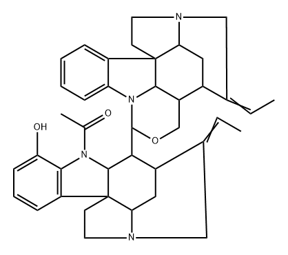 (16α,19E,17'S,19'E)-1'-Acetyl-19,19',20,20'-tetradehydro-17,17'-oxy-12'-hydroxy-1,17'-bicuran Struktur