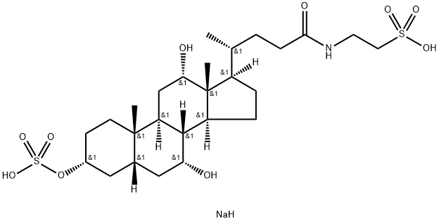 Ethanesulfonic acid, 2-[[(3α,5β,7α,12α)-7,12-dihydroxy-24-oxo-3-(sulfooxy)cholan-24-yl]amino]-, sodium salt (1:2) Struktur