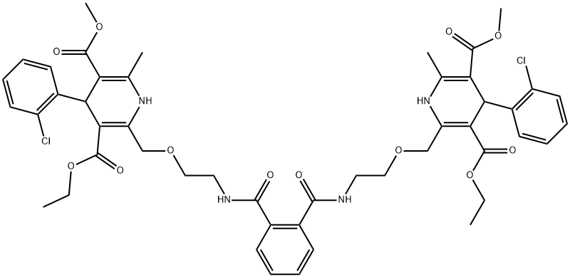 3,5-Pyridinedicarboxylic acid, 2,2'-[1,2-phenylenebis(carbonylimino-2,1-ethanediyloxymethylene)]bis[4-(2-chlorophenyl)-1,4-dihydro-6-methyl-, 3,3'-diethyl 5,5'-dimethyl ester (9CI) Struktur