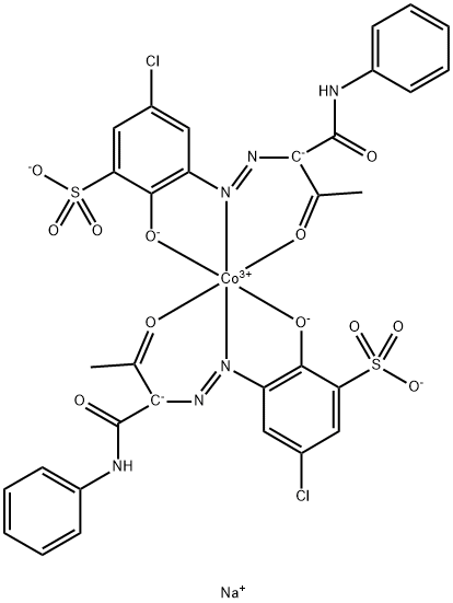 trisodium bis[3-[[1-(anilinocarbonyl)-2-oxopropyl]azo]-5-chloro-2-hydroxybenzenesulphonato(3-)]cobaltate(3-) Struktur