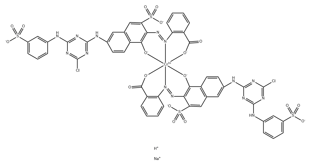 hydrogen tetrasodium bis[2-[[6-[[4-chloro-6-[3-sulphoanilino]-1,3,5-triazin-2-yl]amino]-1-hydroxy-3-sulpho-2-naphthyl]azo]benzoato(4-)]chromate(5-) Struktur