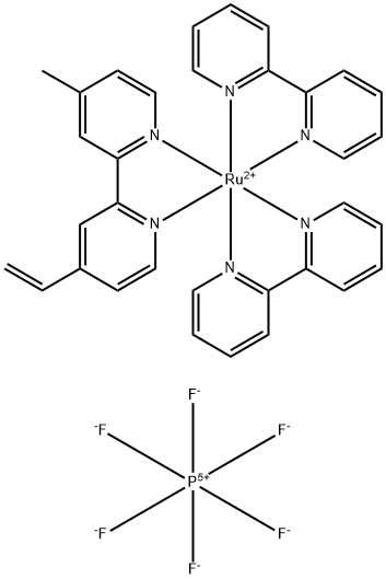 Ruthenium(2+), bis(2,2'-bipyridine-κN1,κN1')(4-ethenyl-4'-methyl-2,2'-bipyridine-κN1,κN1')-, (OC-6-33)-, hexafluorophosphate(1-) (1:2) Struktur