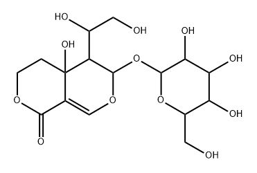 (4aR,5R,6S)-5-[(S)-1,2-Dihydroxyethyl]-6-(β-D-glucopyranosyloxy)-4,4a,5,6-tetrahydro-4a-hydroxy-1H,3H-pyrano[3,4-c]pyran-1-one Struktur