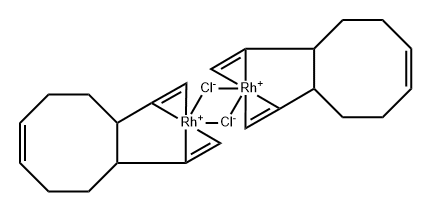 Rhodium, bis[5,6-bis(eta2-ethenyl)cyclooctene]di-mu-chlorodi-, stereoi somer Struktur