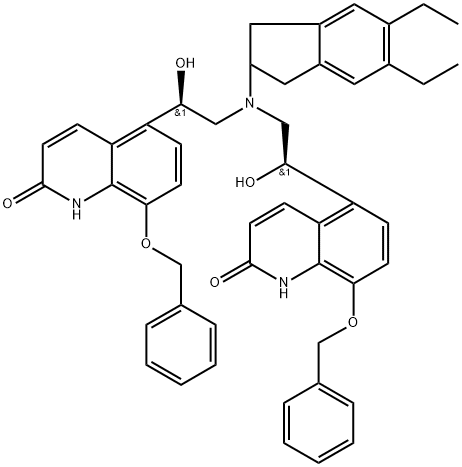 5,5'-((1R,1'R)-((5,6-diethyl-2,3-dihydro-1H-inden-2-yl)azanediyl)bis(1-hydroxyethane-2,1-diyl))bis(8-(benzyloxy)quinolin-2(1H)-one) Struktur