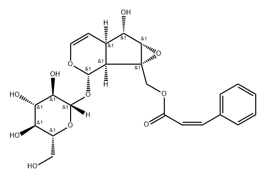 [(1aS)-1a,1bα,2,5aα,6,6aβ-Hexahydro-6α-hydroxy-1a-[(cis-cinnamoyloxy)methyl]oxireno[4,5]cyclopenta[1,2-c]pyran-2α-yl]β-D-glucopyranoside Struktur