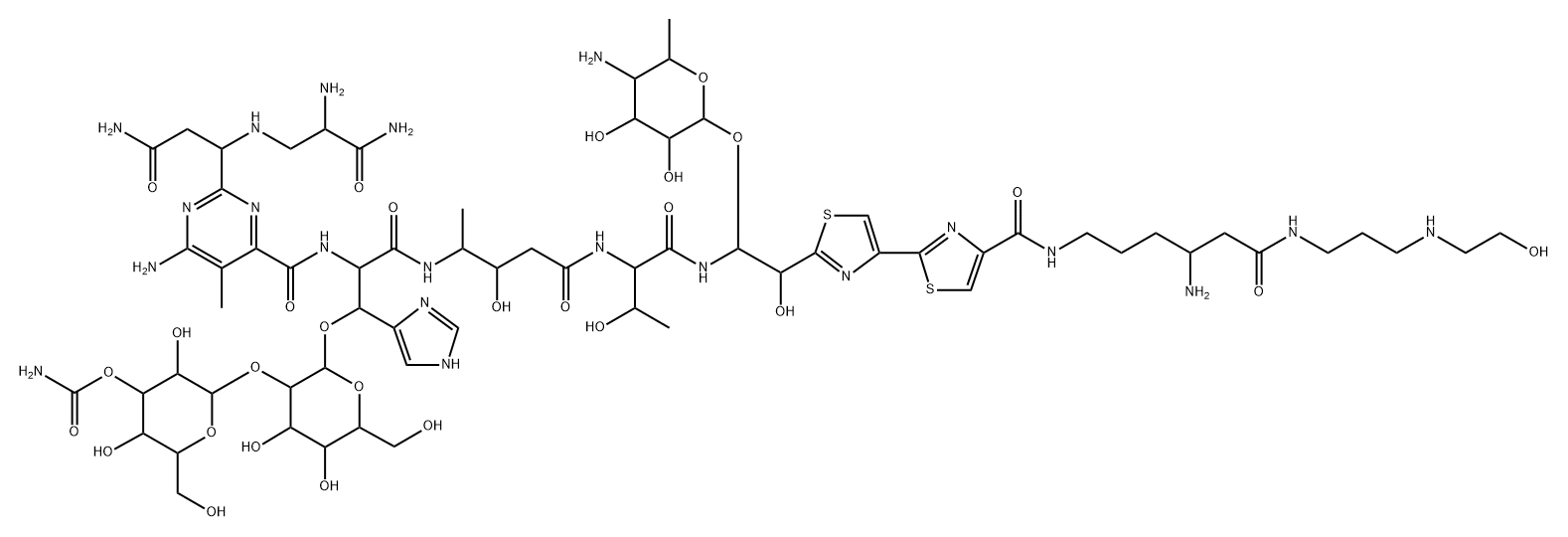 13-[(4-Amino-4,6-dideoxy-α-L-talopyranosyl)oxy]-N1-[4-amino-6-[[3-[(2-hydroxyethyl)amino]propyl]amino]-6-oxohexyl]-19-demethyl-12-hydroxybleomycinamide Struktur