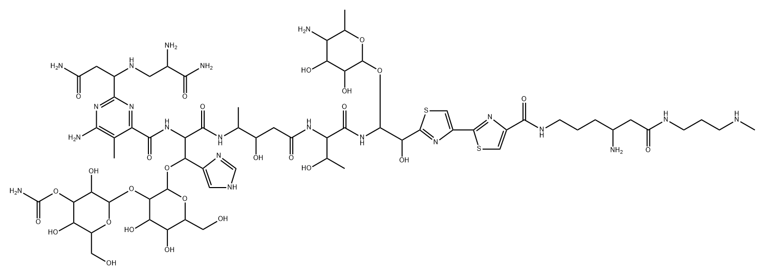 [2-[2-[2-[[6-amino-2-[1-[(2-amino-2-carbamoyl-ethyl)amino]-2-carbamoyl -ethyl]-5-methyl-pyrimidine-4-carbonyl]amino]-2-[[4-[[1-[[1-(5-amino-3 ,4-dihydroxy-6-methyl-oxan-2-yl)oxy-2-[4-[4-[[4-amino-5-(3-methylamino propylcarbamoyl)pentyl]carbamoyl]-1,3-thiazol-2-yl]-1,3-thiazol-2-yl]- 2-hydroxy-ethyl]carbamoyl]-2-hydroxy-propyl]carbamoyl]-3-hydroxy-butan -2-yl]carbamoyl]-1-(3H-imidazol-4-yl)ethoxy]-4,5-dihydroxy-6-(hydroxym ethyl)oxan-3-yl]oxy-3,5-dihydroxy-6-(hydroxymethyl)oxan-4-yl] carbamat e Struktur