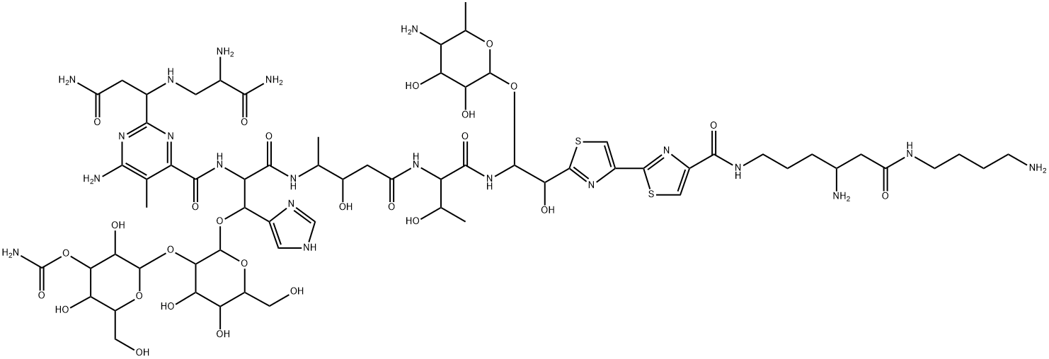 [2-[2-[2-[[4-[[1-[[2-[4-[4-[[4-amino-5-(4-aminobutylcarbamoyl)pentyl]c arbamoyl]-1,3-thiazol-2-yl]-1,3-thiazol-2-yl]-1-(5-amino-3,4-dihydroxy -6-methyl-oxan-2-yl)oxy-2-hydroxy-ethyl]carbamoyl]-2-hydroxy-propyl]ca rbamoyl]-3-hydroxy-butan-2-yl]carbamoyl]-2-[[6-amino-2-[1-[(2-amino-2- carbamoyl-ethyl)amino]-2-carbamoyl-ethyl]-5-methyl-pyrimidine-4-carbon yl]amino]-1-(3H-imidazol-4-yl)ethoxy]-4,5-dihydroxy-6-(hydroxymethyl)o xan-3-yl]oxy-3,5-dihydroxy-6-(hydroxymethyl)oxan-4-yl] carbamate Struktur