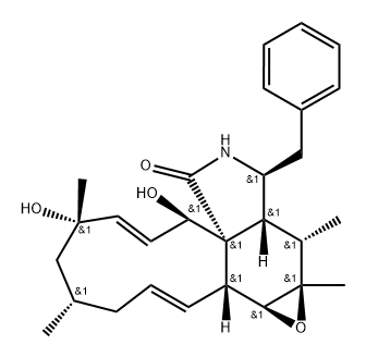 10H-Cycloundec[d]oxireno[f]isoindol-10-one, 4,4,5,6,9,9a,12,12a,13,13a,14a,14b-dodecahydro-6,9-dihydroxy-4,6,13,13a-tetramethyl-12-(phenylmethyl)-, (1E,4S,6S,7E,9R,9aR,12S,12aR,13S,13aR,14aS,14bR)- (9CI) Struktur