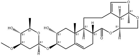 6H-2,3,5-Trioxapentaleno[1',6':5,6,7]cyclonona[1,2-a]naphthalen-6-one, 10-[(2,6-dideoxy-3-O-methyl-β-D-arabino-hexopyranosyl)oxy]-2a,4,4a,6a,7,9,10,11,12,12a,12b,13,14,14b-tetradecahydro-11-hydroxy-2a,12a-dimethyl-, (2aR,4aS,6aR,10R,11R,12aR,12bS,14bR)- Struktur