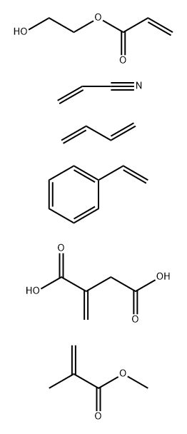 Butanedioic acid, methylene-, polymer with 1,3-butadiene, ethenylbenzene, 2-hydroxyethyl 2-propenoate, methyl 2-methyl-2-propenoate and 2-propenenitrile (9CI) (CA INDEX NAME) Struktur