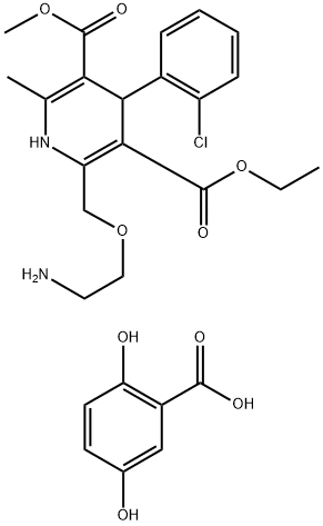 3,5-Pyridinedicarboxylic acid, 2-[(2-aminoethoxy)methyl]-4-(2-chlorophenyl)-1,4-dihydro-6-methyl-, 3-ethyl 5-methyl ester, compd. with 2,5-dihydroxybenzoic acid (1:1) Struktur