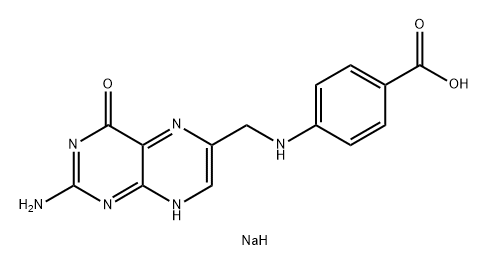 Benzoic acid, 4-[[(2-amino-3,4-dihydro-4-oxo-6-pteridinyl)methyl]amino]-, sodium salt (1:1) Struktur