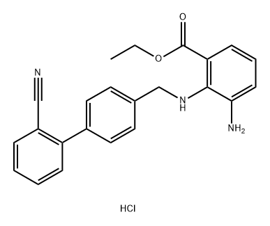 ethyl 3-amino-2-(((2'-cyano-[1,1'-biphenyl]-4-yl)methyl)amino)benzoate hydrochloride Struktur